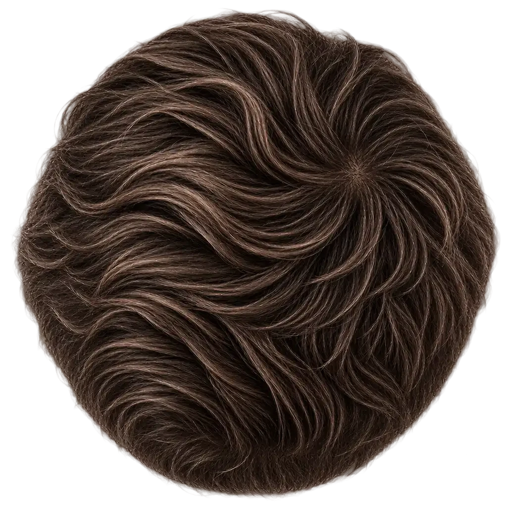 Top-down view showing graduated crown density and whorl placement